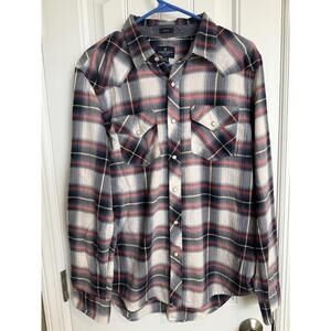 American Eagle Men’s Large Slim Fit Plaid Western Flannel Pearl Snap 100% Cotton